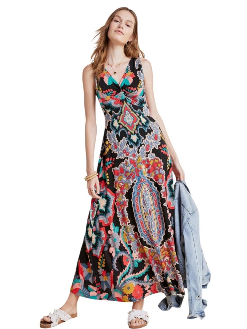 Maeve Camilla From Anthropologie Black Floral Sleeveless Maxi Dress M
